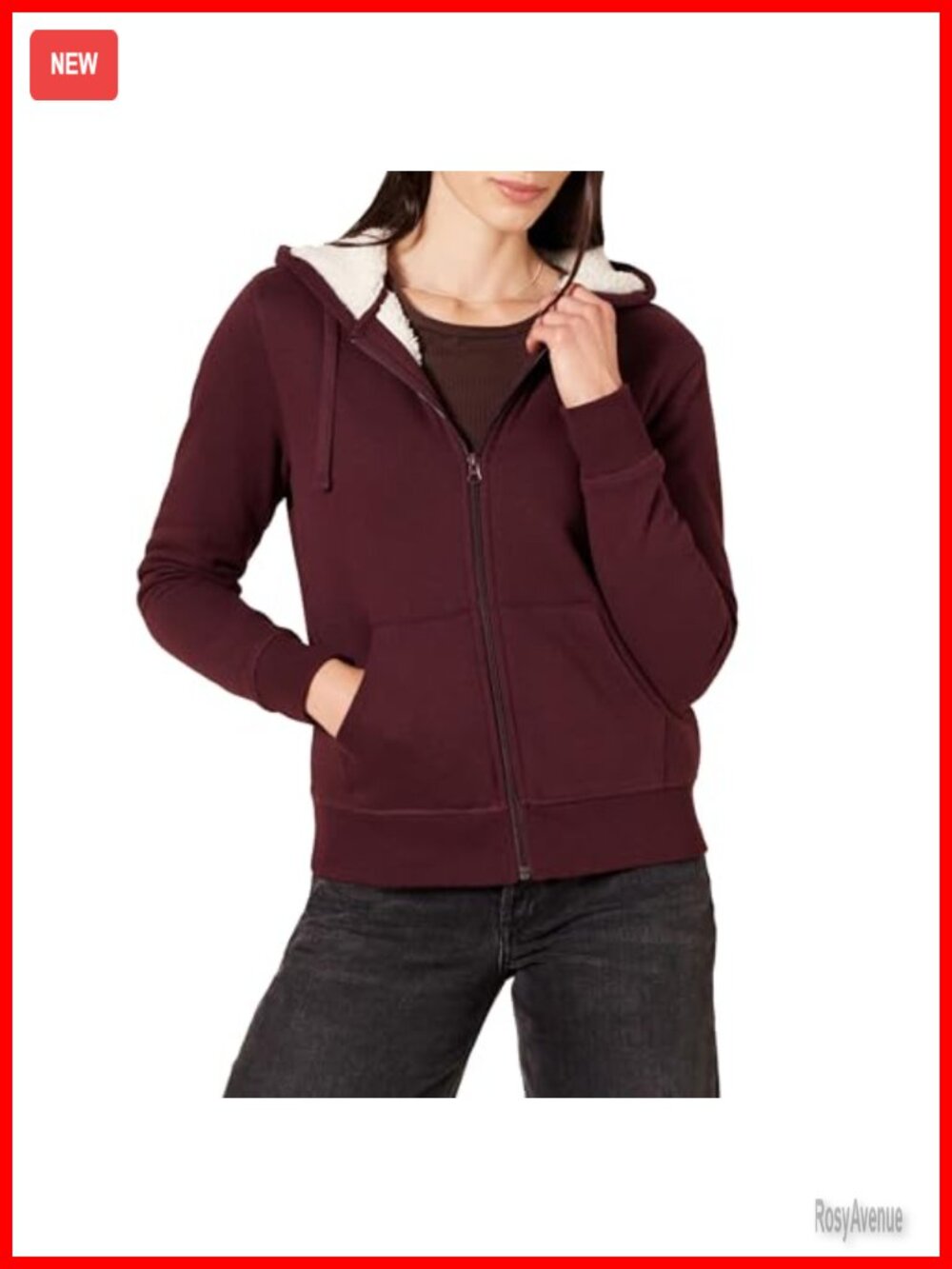 Sherpa Lined Fleece Full-Zip Hooded Jacket Drawstring Hood